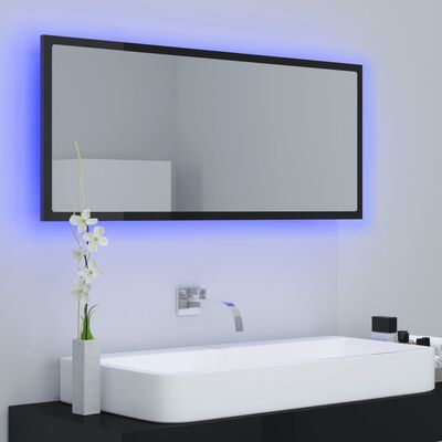 vidaXL vannasistabas spogulis, LED, 100x8,5x37, spīdīgi melns, akrils
