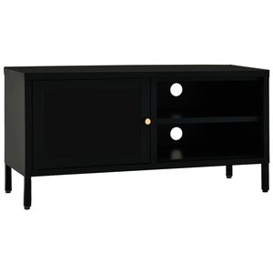 vidaXL TV skapītis, melns, 90x30x44 cm, tērauds un stikls