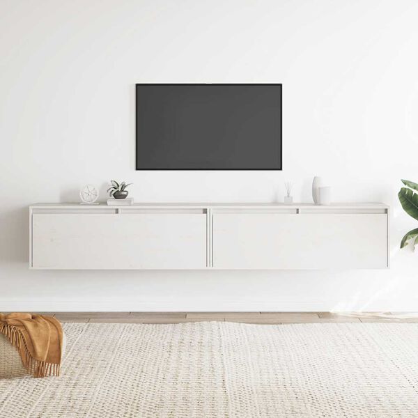 vidaXL sienas skapī&scaron;i, 2 gab., balti, 100x30x35 cm, priedes masīvkoks