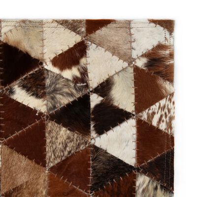 vidaXL paklājs, 120x170 cm, dabīgā āda, tekstilmozaīka, brūns ar baltu
