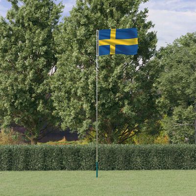 vidaXL Zviedrijas karogs un masts, 5,55 m, alumīnijs