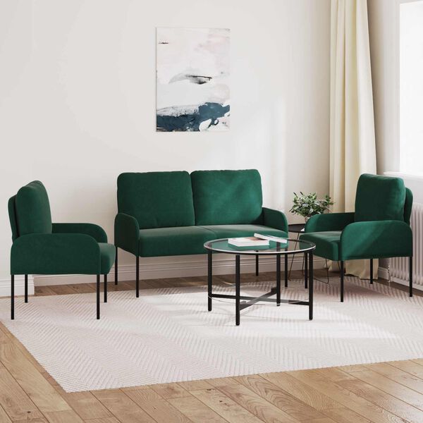 vidaXL Dīvāna komplekti 3 pcs Tum&scaron;i zaļ&scaron; 115 x 56 x 80 cm Saplāksnis