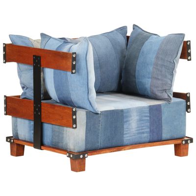 vidaXL atpūtas krēsls, 80x67x62 cm, džinsa audums, mango masīvkoks