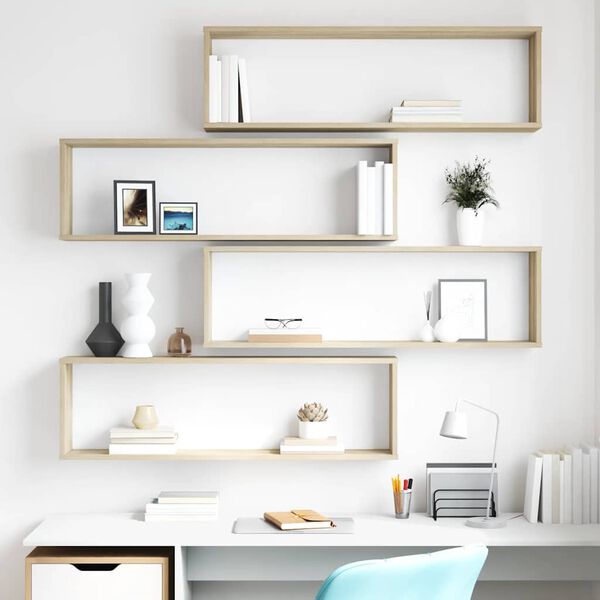 vidaXL sienas plaukti, 4 gab., ozolkoka 100x15x30cm inženierijas koks