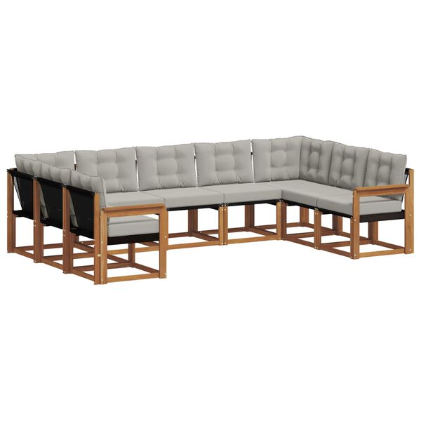 vidaXL Āra dīvānu komplekts ar spilvenu 9 pcs Dabīgs un gai&scaron;i pelēks