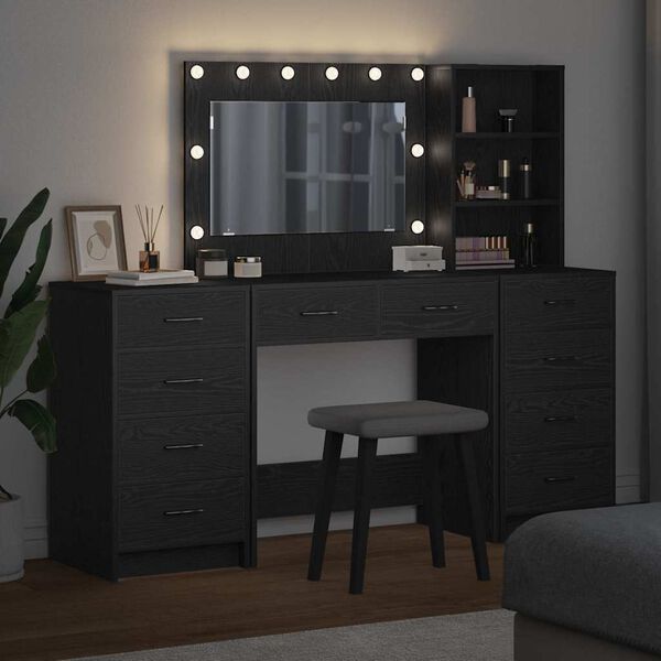 vidaXL Dressing galds 3 pcs Melns ozolkoks Inženierijas koks