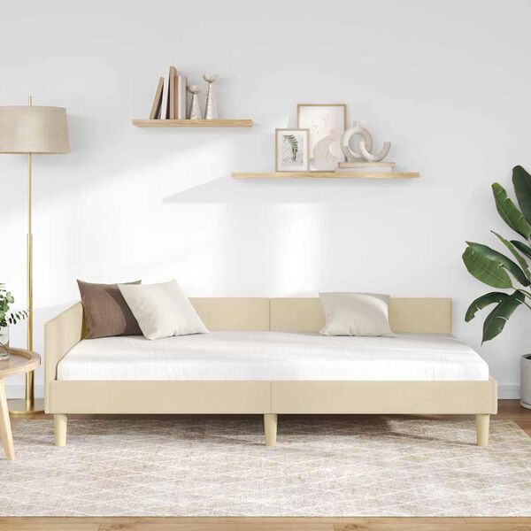 vidaXL Stūra gultas rāmis ar galvas klāju Krēmkrāsa 80 x 200 cm audums