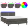 vidaXL atsperu gulta ar matraci, LED, tum&scaron;i pelēks samts, 140x190 cm