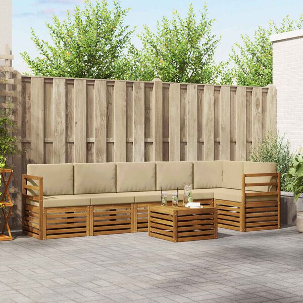 vidaXL Stūru dīvānu komplekts ar spilvenu 7 pcs Dabisks un bē&scaron;s