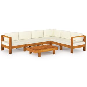vidaXL 7 daļu dārza atpūtas mēbeļu komplekts ar spilveniem, 100x60 cm, akācijas koks