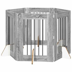 vidaXL Suņu vārti ar statīviem 6 pcs Pelēks Sonoma ozols 60 x 80 cm
