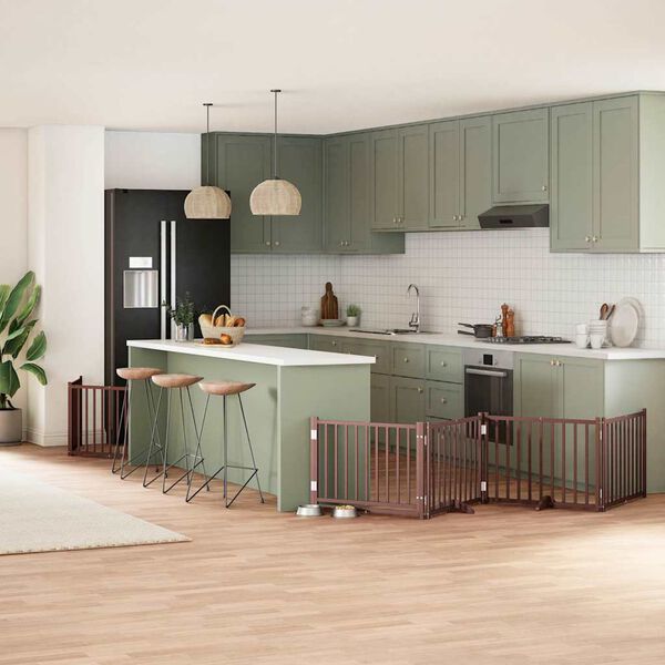 vidaXL suņu vārti ar durvīm, salokāmi, 10 paneļi, 800 cm, papeles koks