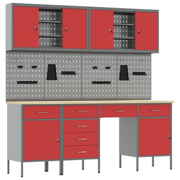 vidaXL Darbagalds ar slēdzeni 10 pcs Sarkana 200 x 55 x 200 cm Tērauds
