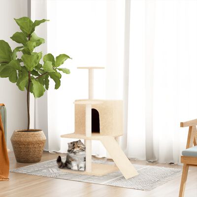vidaXL kaķu māja ar sizala stabiem nagu asināšanai, 109 cm, krēmkrāsas