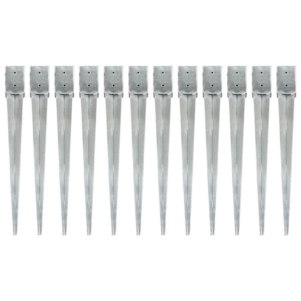 vidaXL zemes mietiņi, 12 gab., sudraba krāsa, 10x10x91 cm, tērauds