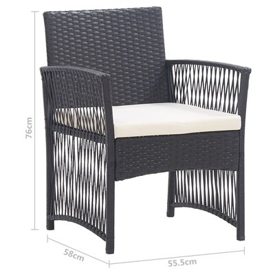 vidaXL dārza atpūtas krēsli ar matračiem, 2 gab., melna PE rotangpalma