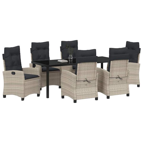 vidaXL Dārza ēdamgalds ar spilvenu 7 pcs Gai&scaron;i pelēks poliratāns