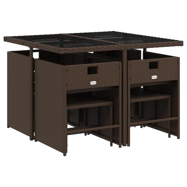 vidaXL 9-daļīgs dārza mēbeļu komplekts, matrači, brūna PE rotangpalma