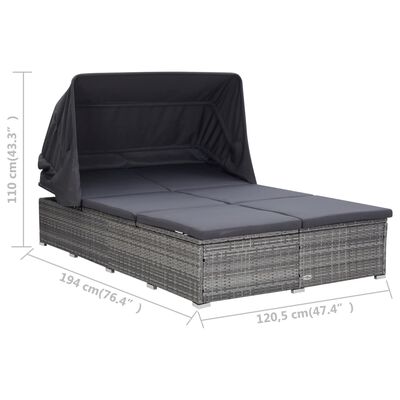 vidaXL sauļošanās gulta ar matraci, pelēka, PE pinums, divvietīga