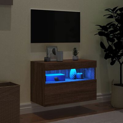 vidaXL TV plaukti ar LED lampiņām, 60x30x40 cm, brūna ozolkoka