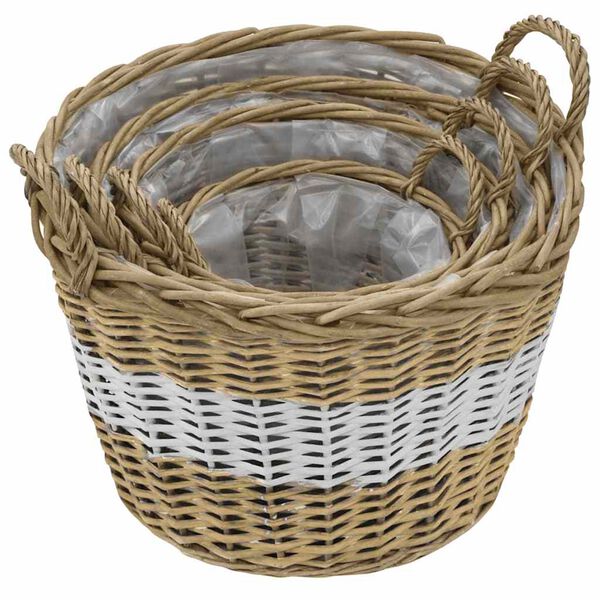 vidaXL augstās puķu kastes, 4 gab., klūgu pinums ar PE oderi