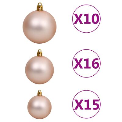 vidaXL Ziemassvētku bumbu komplekts, 120 gab., 300 LED, zeltaini rozā