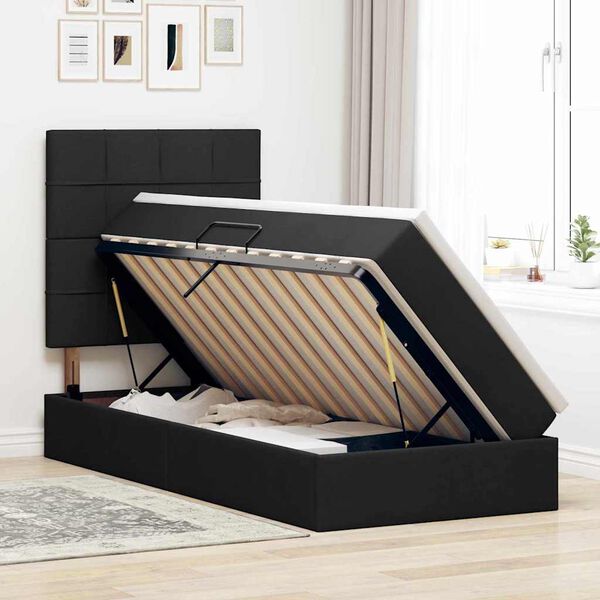 vidaXL Gulta ar uzglabā&scaron;anas vietu un matraci Melna 90 x 200 cm