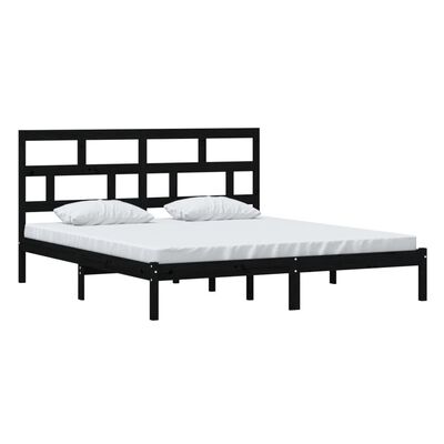 vidaXL gultas rāmis, melns, 180x200 cm, Super King izmērs, masīvkoks