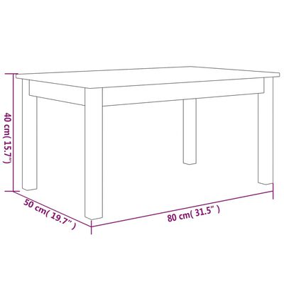 vidaXL kafijas galdiņš, balts, 80x50x40 cm, priedes masīvkoks