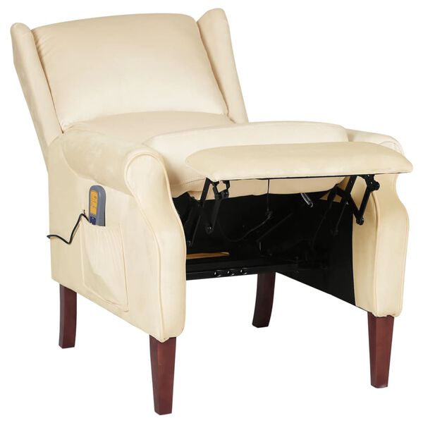 vidaXL masāžas krēsls, atgāžams, krēmkrāsas samts