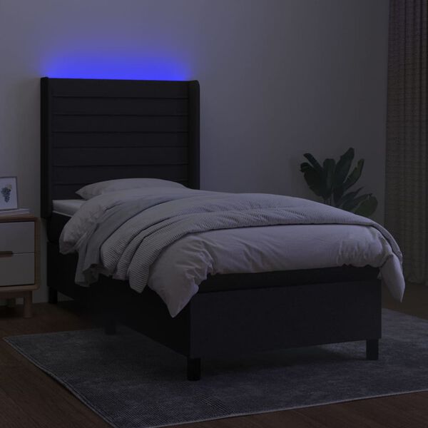 vidaXL atsperu gulta ar matraci, LED, melns audums, 90x190 cm