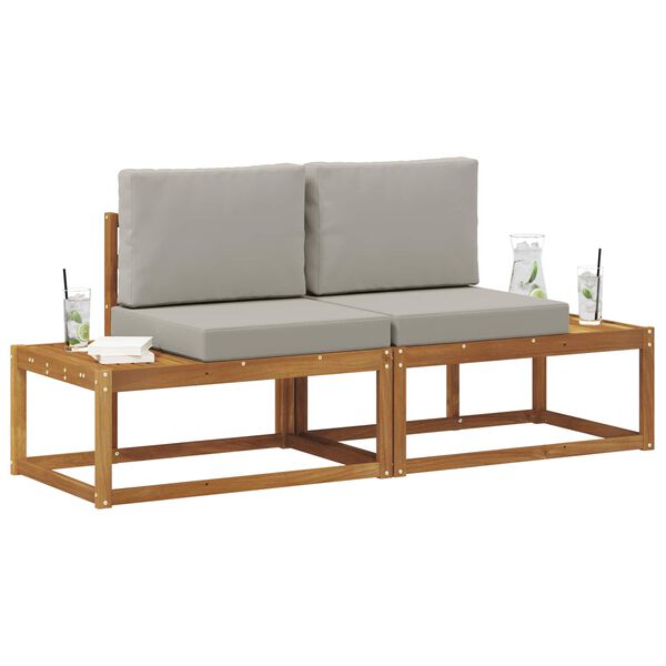 vidaXL Āra galējais dīvāns ar spilvenu 2 Gabals Dabīgs un gai&scaron;i pelēks