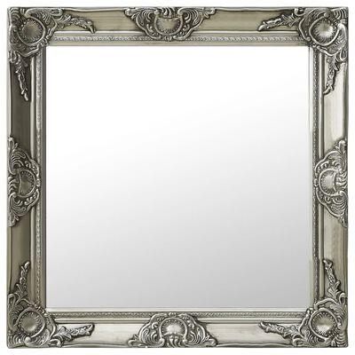 vidaXL baroka stila sienas spogulis, 60x60 cm, sudraba krāsā