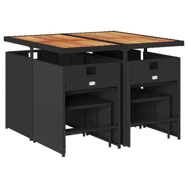 vidaXL 9-daļīgs dārza mēbeļu komplekts, matrači, melns, PE rotangpalma