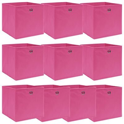 vidaXL uzglabāšanas kastes, 10 gab., rozā, 32x32x32 cm, audums