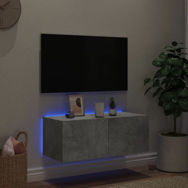vidaXL TV galdiņi ar LED lampiņām, betona pelēki, 80x35x31 cm