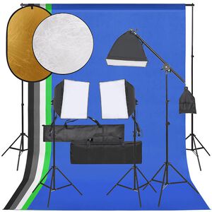 vidaXL fotostudijas komplekts &ndash; gaismas, fons, reflektors