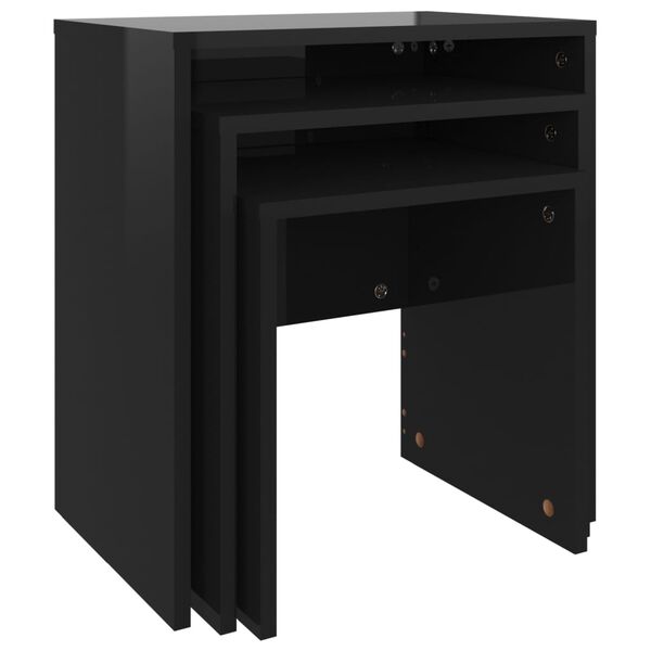 vidaXL kafijas galdiņi 3 gab. sabīdāmi spīdīgi melni inženierijas koks