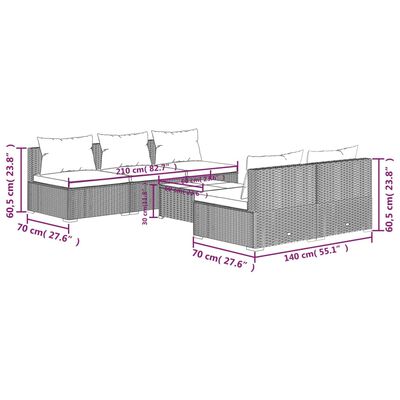 vidaXL 6-daļīgs dārza mēbeļu komplekts, matrači, PE rotangpalma