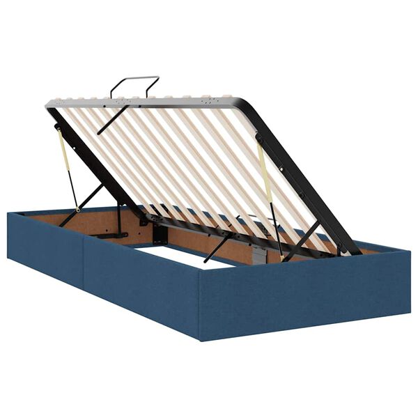 vidaXL Glabā&scaron;anas gulta ar matraci Zila 200 x 200 cm Mākslīgā āda