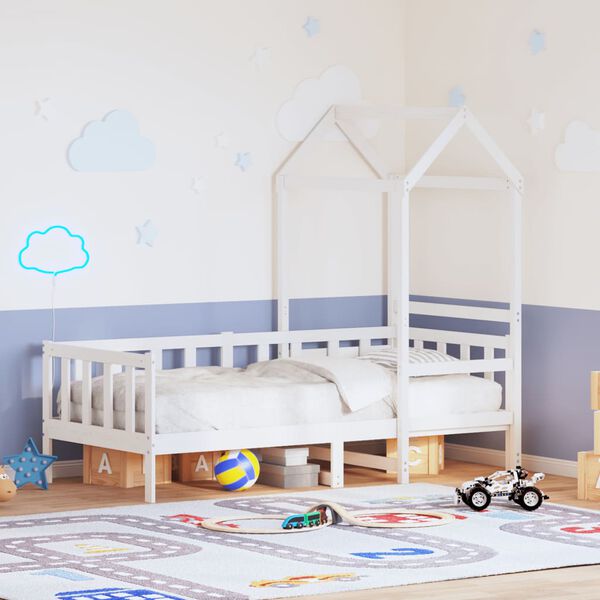 vidaXL dīvāngulta ar jumtu, balta, 90x200 cm, priedes masīvkoks