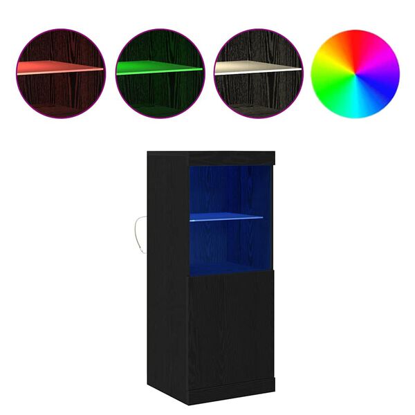 vidaXL LED sānu galds Melns ozolkoks 41 x 37 x 100 cm