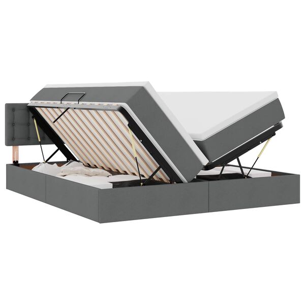 vidaXL Gulta ar galvas klāju Tum&scaron;i pelēks 180 x 200 cm audums