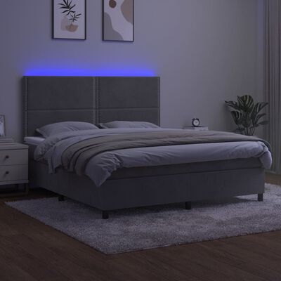 vidaXL atsperu gulta ar matraci, LED, gaiši pelēks samts, 160x200 cm