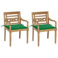 vidaXL dārza krēsli, 2 gab., zaļi matrači, masīvs tīkkoks