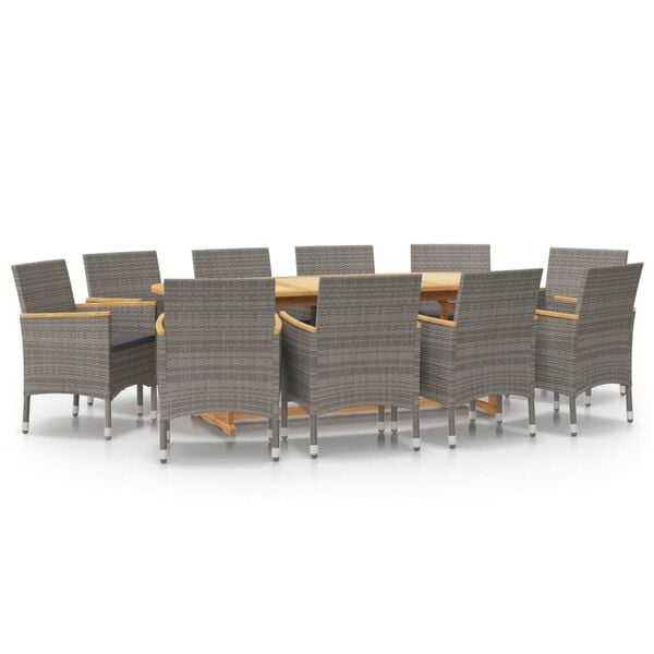 vidaXL 11-daļīgs dārza mēbeļu komplekts ar matračiem, pelēks