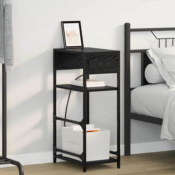 vidaXL Nakts skapītis Melns ozolkoks 40 x 27 x 76 cm Inženierijas koks