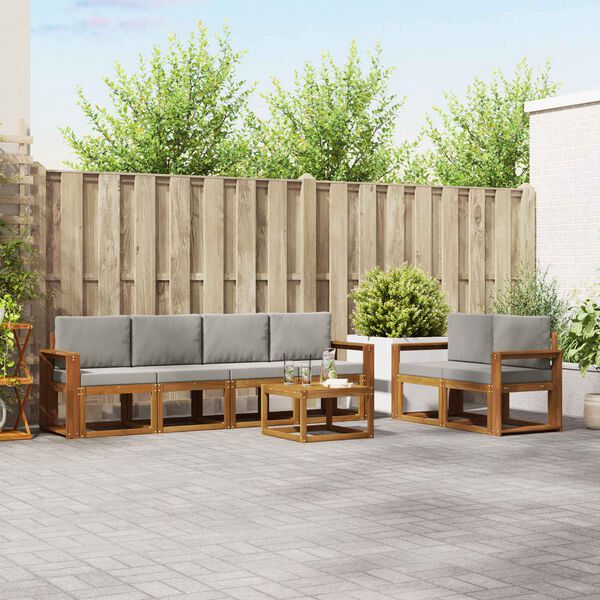 vidaXL Āra dīvānu komplekts ar spilvenu 7 pcs Dabīgs un gai&scaron;i pelēks