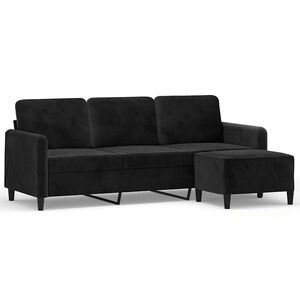 vidaXL trīsvietīgs dīvāns ar kājsoliņu, 180 cm, melns samts