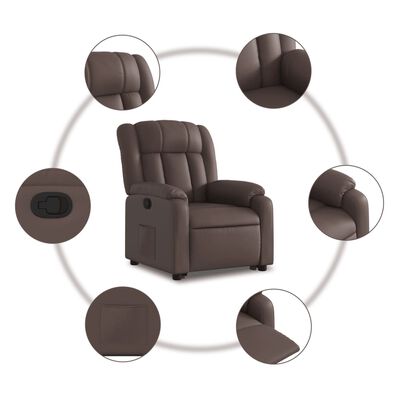 vidaXL atpūtas krēsls, paceļams, atgāžams, brūna mākslīgā āda